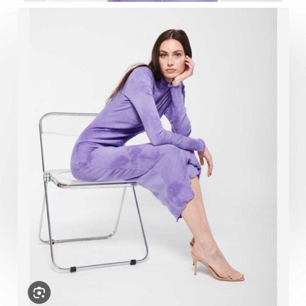 Raquel Allegra Tie Dye Long Sleeve Fitted Dress in Purple Cloud Size 1 M